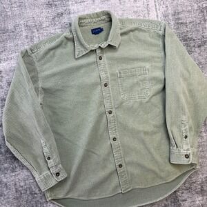 VTG J Crew Corduroy Shirt Mens XL Light Sage Green Wide Wale Heavy Overshirt Y2K